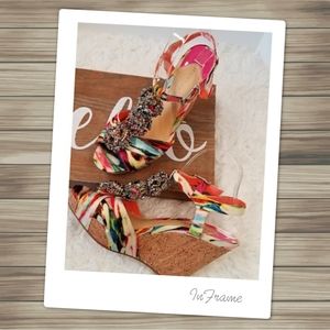 Gianni Bini Vivid Color Embellished Ruffle Wedges